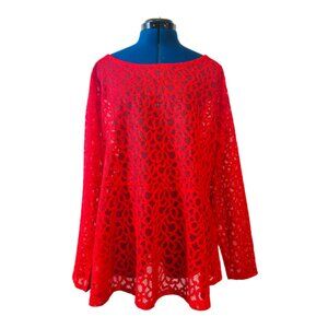 Lane Bryant Red Lace Long Sleeve Peplum Top